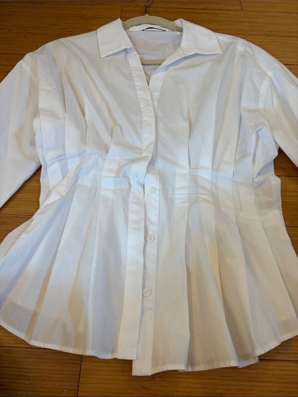 Zara White Pleated Button-Down Shirt